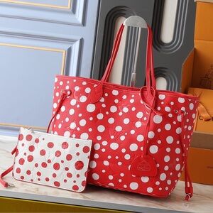 Louis Vuitton Red Tote with White Polka Dots